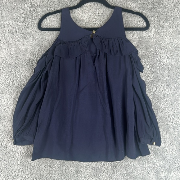 Maeve Cold Shoulder Ruffle Blue Top Women’s Size 4 - Picture 15 of 15
